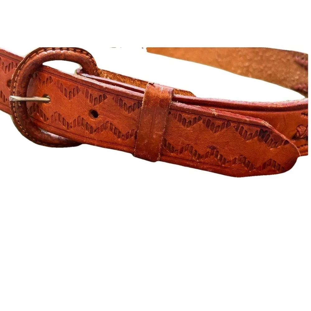 Men's Belt Size 38 Cowboy Western Rodeo Hand Tooled Woven Leather Made In Mexico